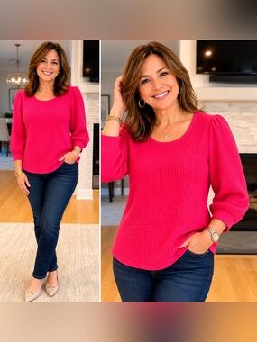NWOT Talbots Hot Pink Ribbed Knit Top